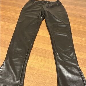 Black Faux Leather Pants w/6” slit at ankle